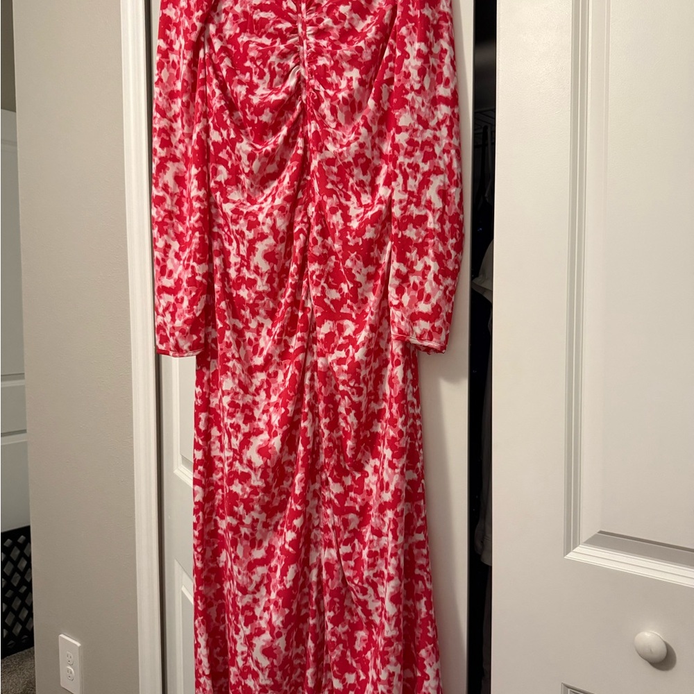 Calvin Klein Red and White Floral Print Maxi Dress